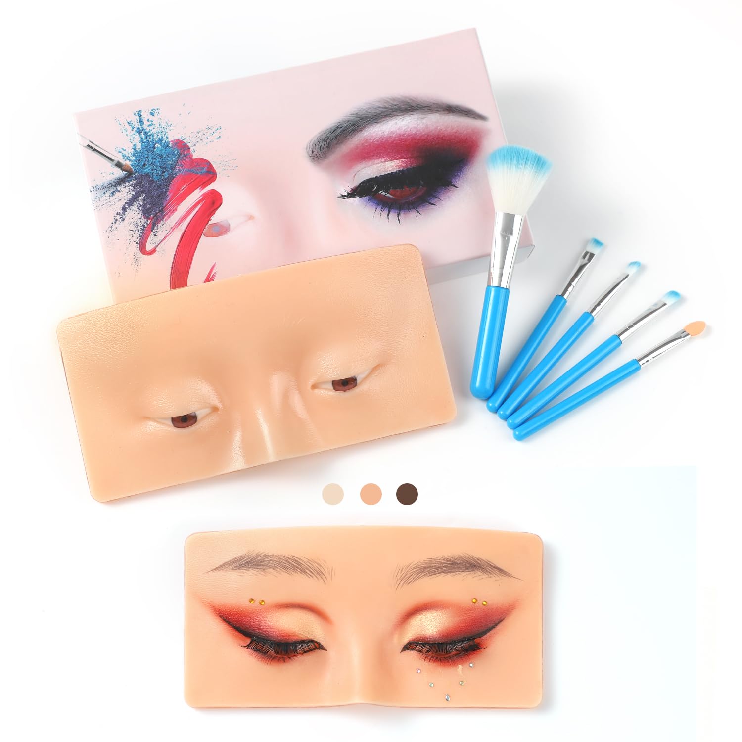 Makeup Practice Face Board, 3D Reusable Silicone Make up Mannequin Face with 5PCS Makeup Brush, Eye Make up Practice Board for Beginner or Professional Enthusiasts