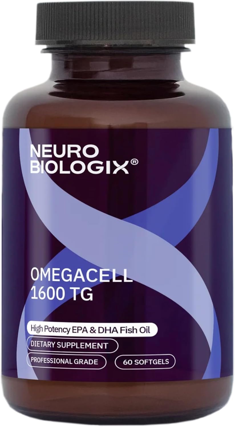 Neurobiologix OmegaCell 1600 TG, Omega 3 Fish Oil with EPA & DHA, Triglyceride Form for Absorption & Wellness Support, Non GMO, Omega 3 Supplement for Women and Men, Gluten Free, 60 Softgels