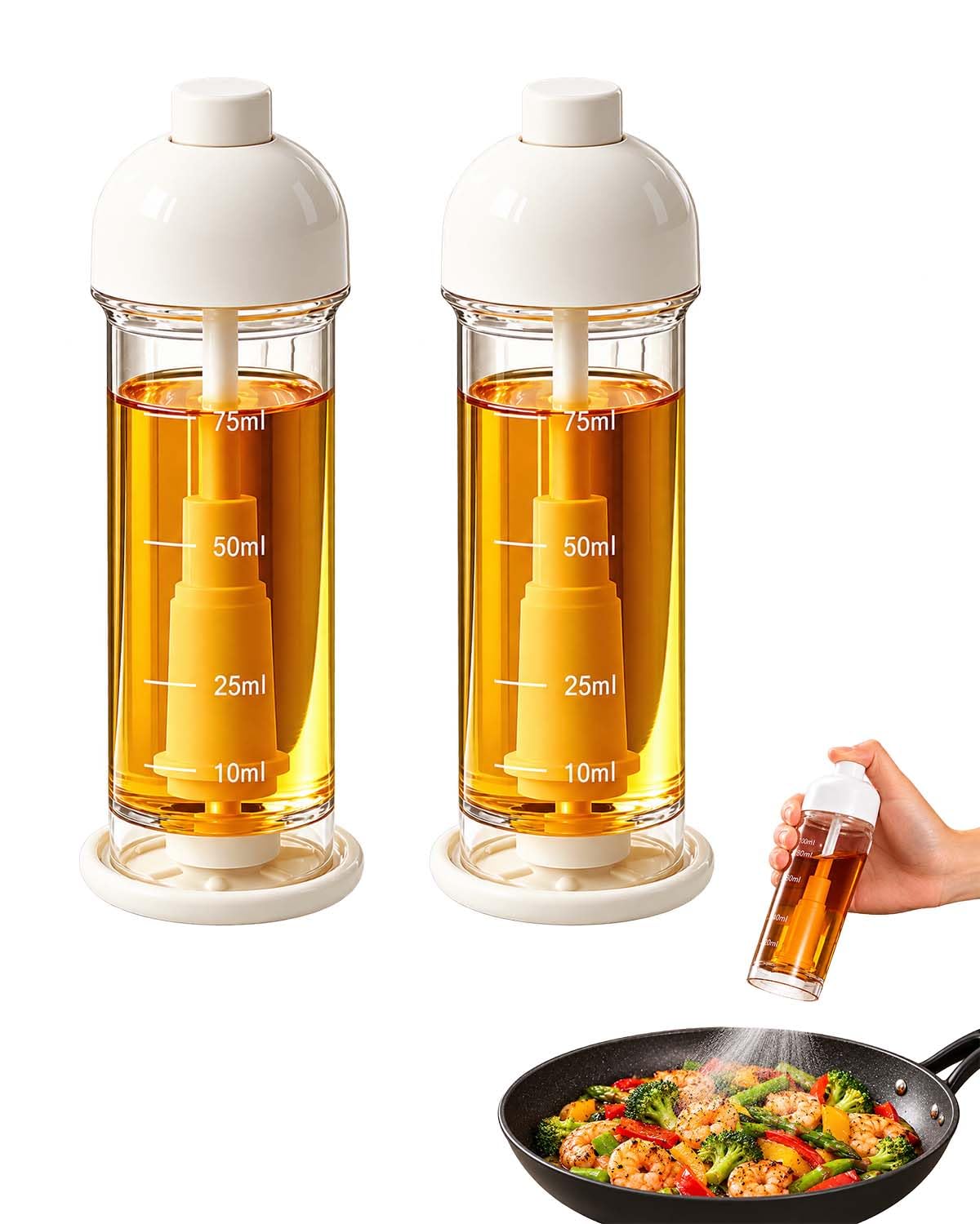 Oil Sprayer for Cooking, 100ml Refillable Oil Spray Bottle,White 2pc | 3.4 fl oz Capacity…