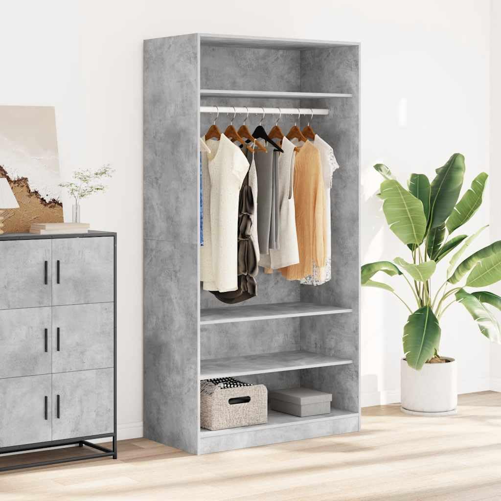 Kleiderschrank Betongrau 100x50x200 cm Holzwerkstoff mit Schiebetüren, 3 Fächer, Hängestange, vielseitiges Aufbewahrungssystem für Schlafzimmer Flur Kinderzimmer und mehr
