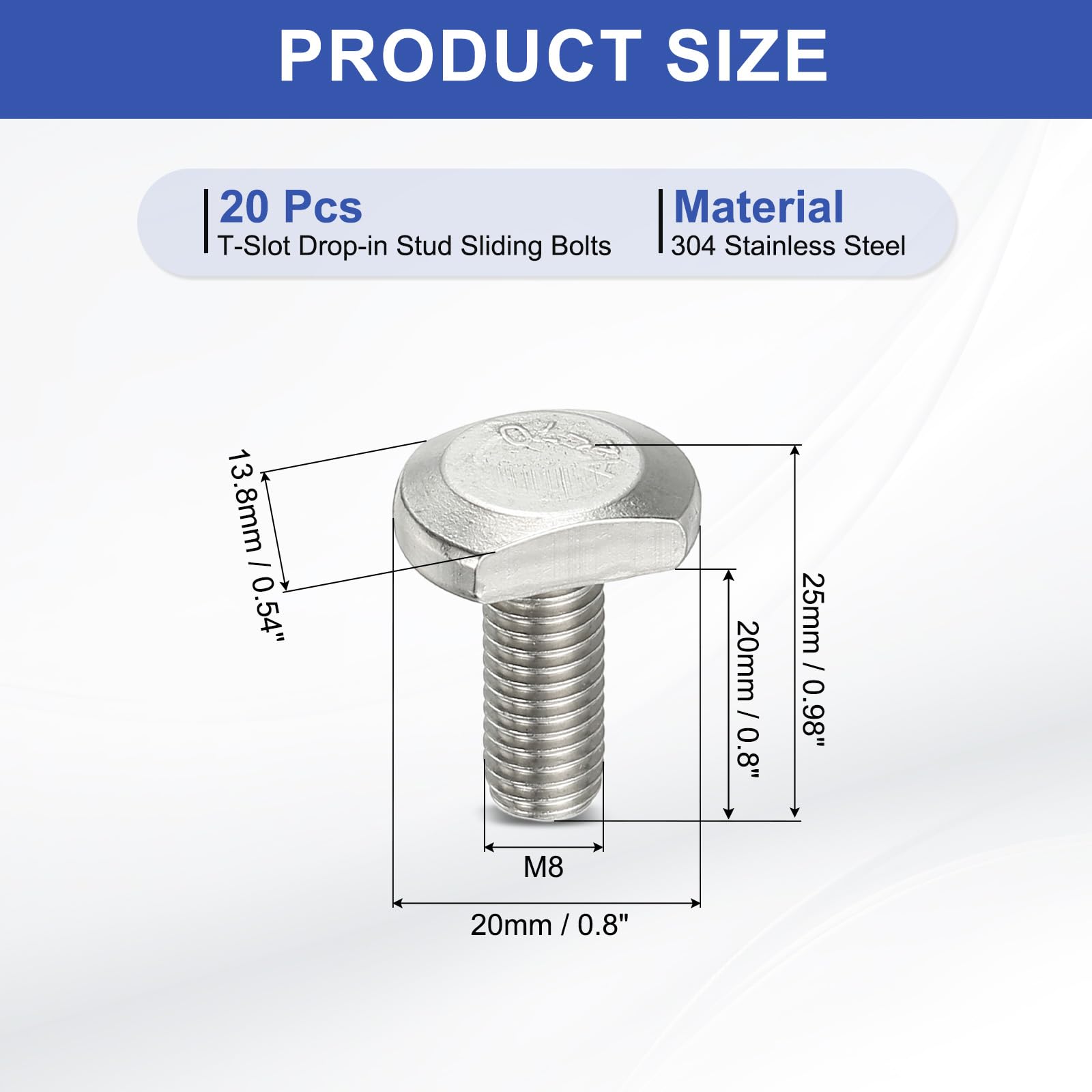 PATIKIL M8 x 20 mm T Slot Bolts - Image 2