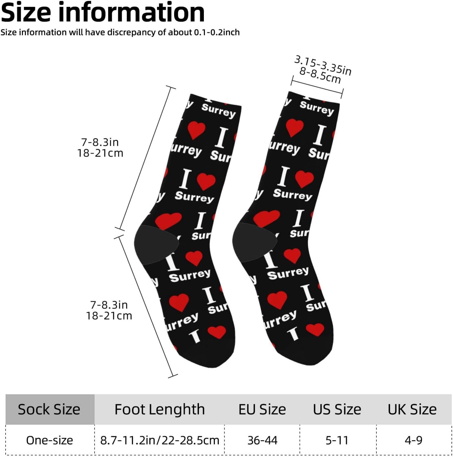 I love Surrey Socks For Men Women Sport Crew Athletic Running Wicking Socks