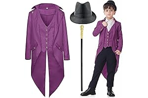 Charming Victorian Boy's Halloween SteamPunk Costume Set with Walking Cane & Hat