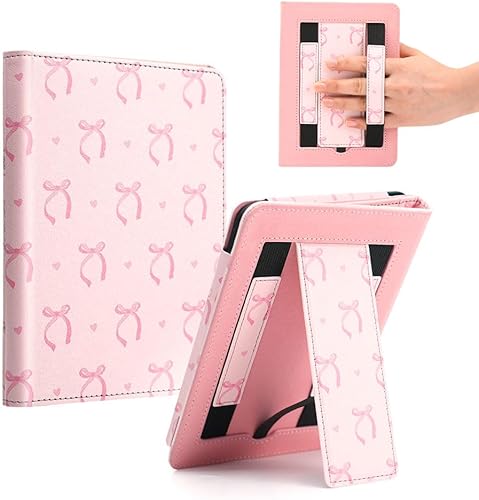 Funda de lazo rosa para Kindle Paperwhite de 7"6.8" de 1211 generación, funda para libro con correa de mano para Kindle Colorsoft Signature Edtion,