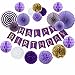 Produktbild Geburtstagsparty-Dekorationsset lila Happy Birthday Wimpelkette Banner lila gold weiß Seidenpapier Pompons Papierblumen Wabenball und Party-Fans zum Aufhängen