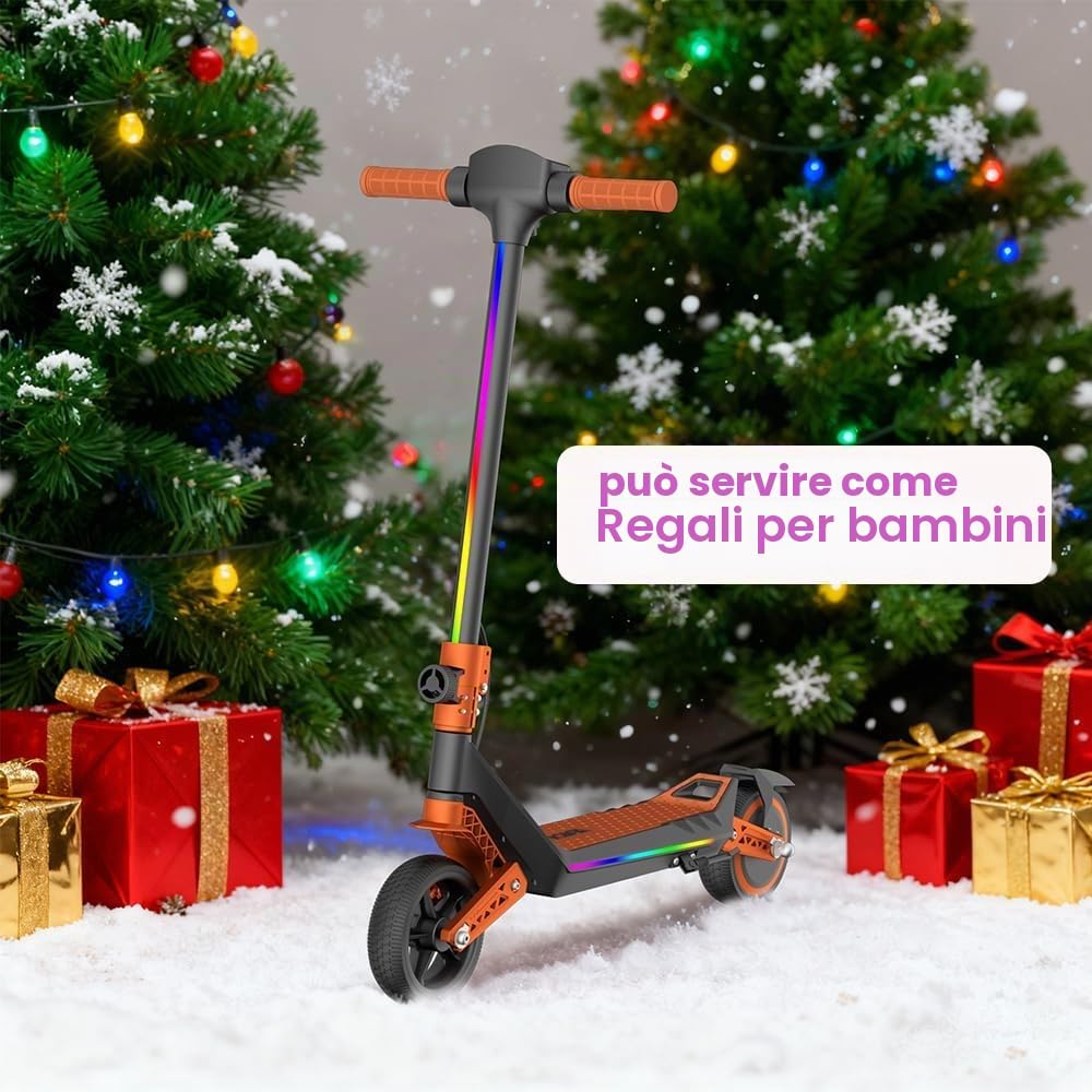 Monopattino Elettrico per Ragazzi U8 Fuoristrada - Doppia Sospensione - 16km/h Max, 10km Autonomia - Pieghevole e Leggero (6.7kg) - Motore 110W - Per Bambini 8-16 Anni (Orange)