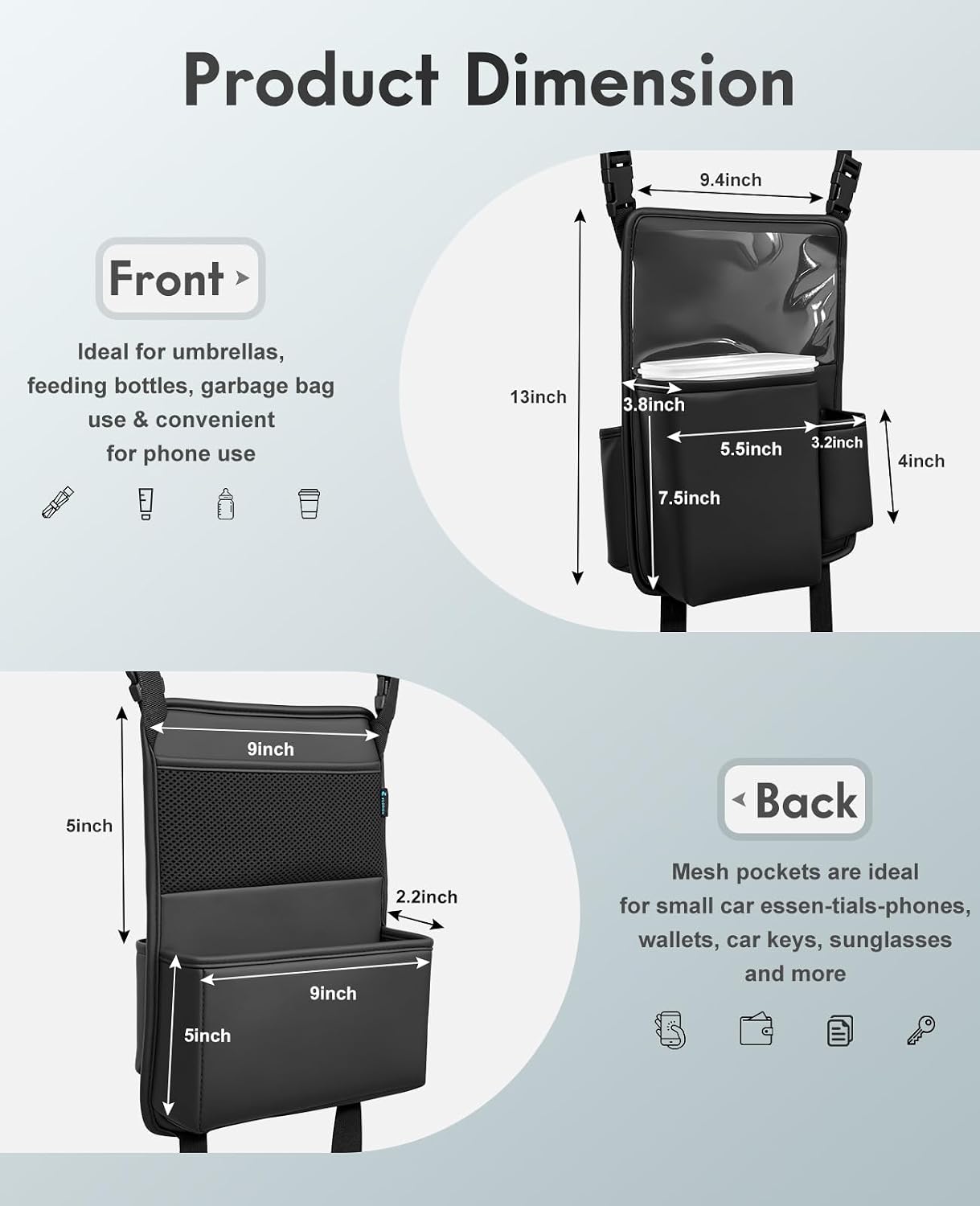 FLORICH Leather Car Seat Back Organizer Mesh Large Capacity Bag with Waterproof Cup Holder, Car Hanging Storage Bag Pocket Between Seats, Barrier of Backseat Pet Kids