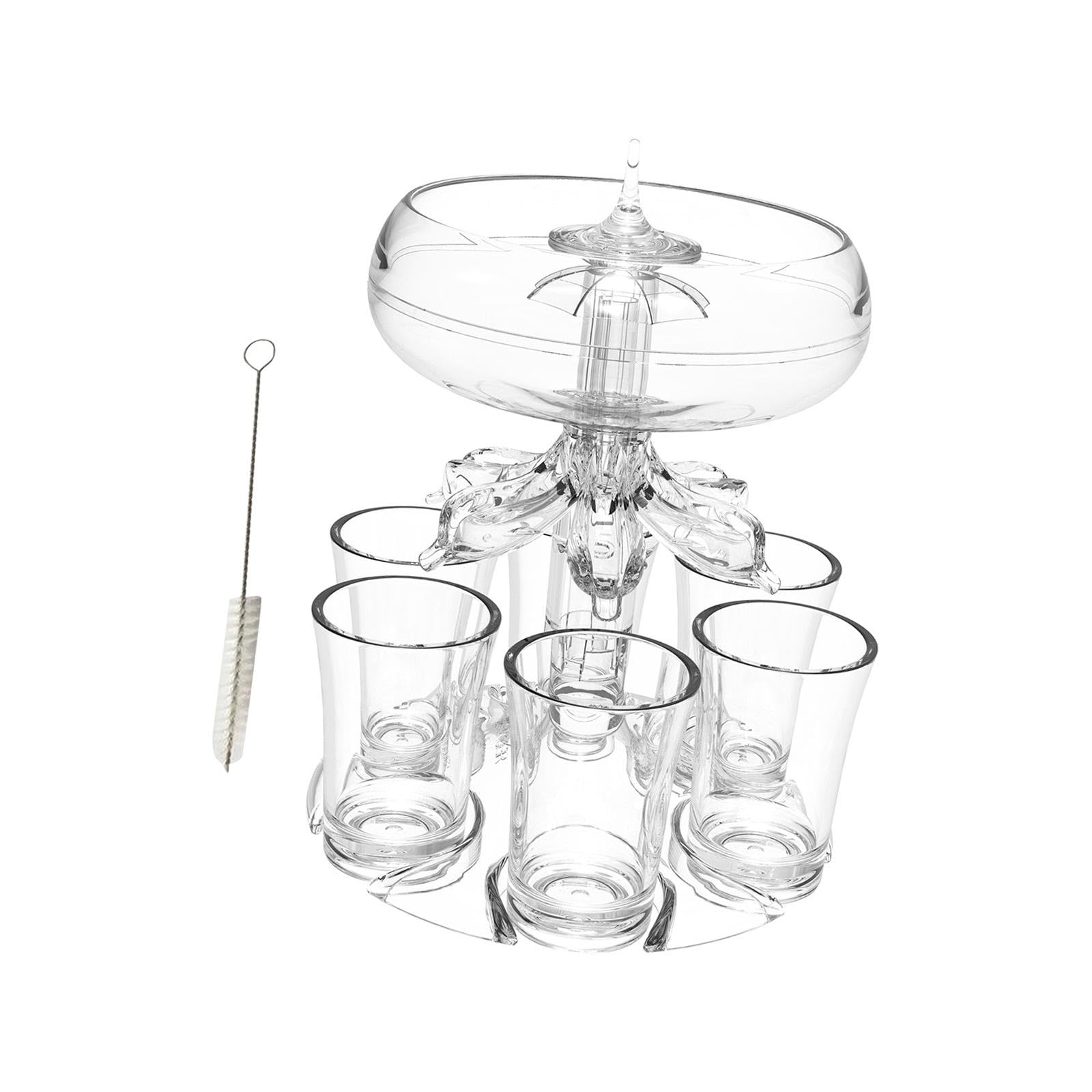CLUB BOLLYWOOD® 6 Glass Dispenser Clear Wine Rack for Party Party Drinking Wedding with 6 Cups Brush | Bar Tools & Accessories | Liquor & Beer Dispensers | Liquor & Beer Dispensers | Optional