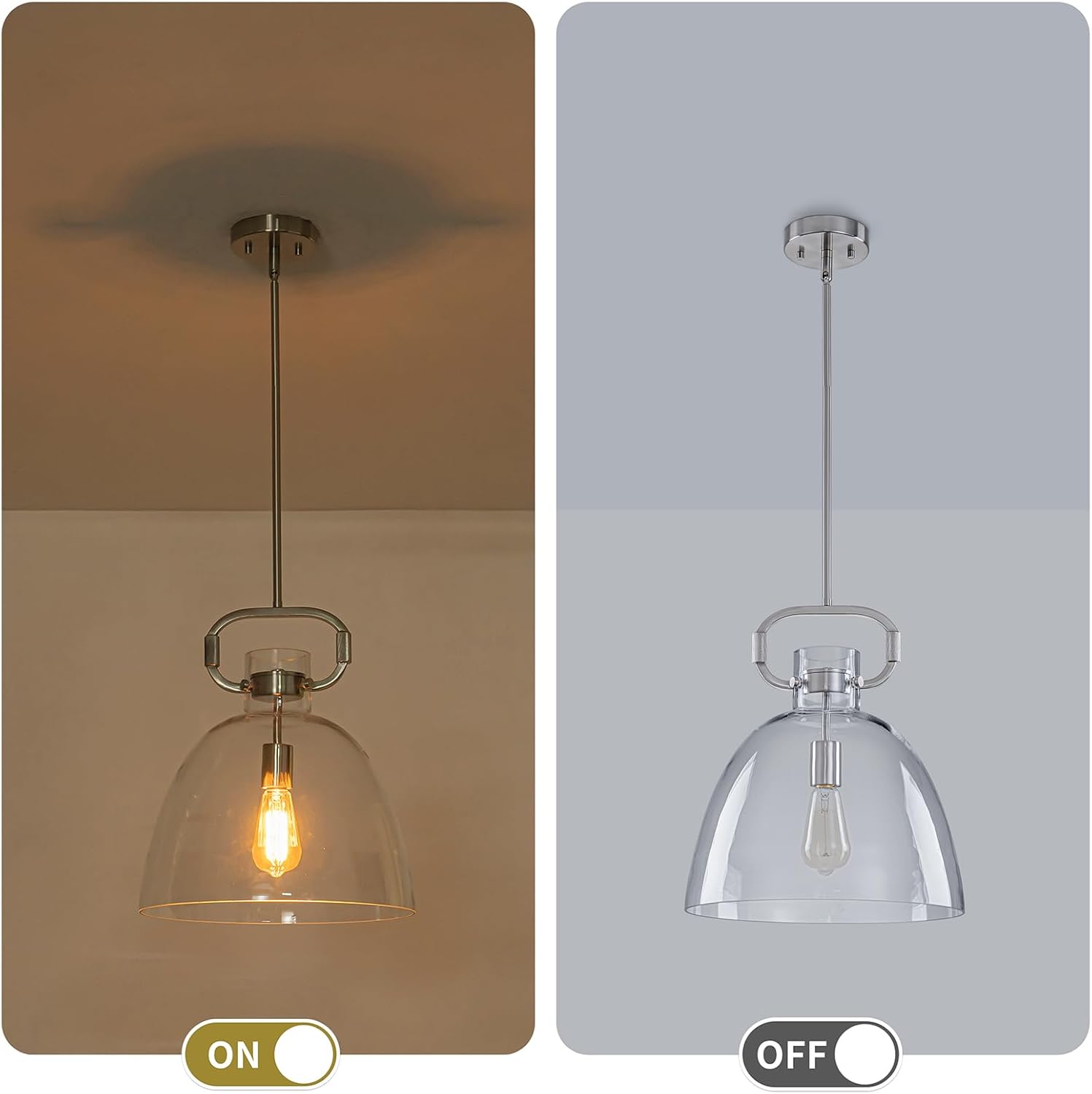 Large Pendant Lights Kitchen Island, 14'' Brushed Nickel Pendant Lights Fixture with Clear Glass Shade, 1-Light Modern Glass Kitchen Island Lighting for Dining Room Bedroom Over Table, E26