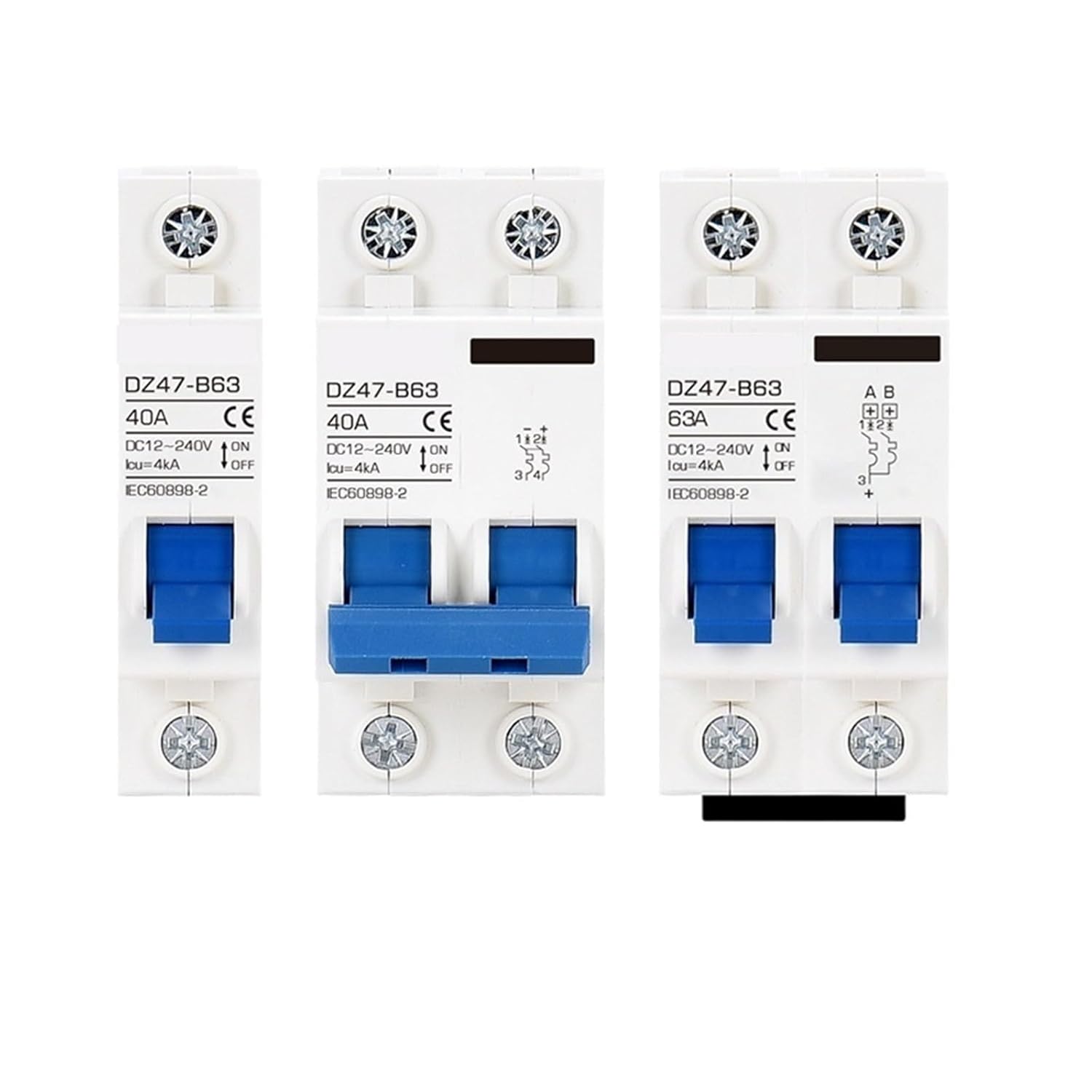 DZ47B Circuit Breaker DC 12V 24V 36V 48V MCB Battery Car Protector 6A-150A Air Switch Din Rail Mount(2P-2P Dual Power,50A)