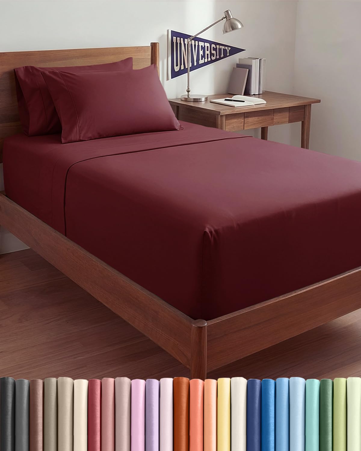 Extra Deep Twin XL Sheet Set - 4 Piece College Dorm Bed Sheets Set with Extra Deep Pockets - Ultra-Soft, Comfy & Breathable Bedding for Women, Men, Kids & Teens - Wrinkle & Fade Resistant - Burgundy โ image 1