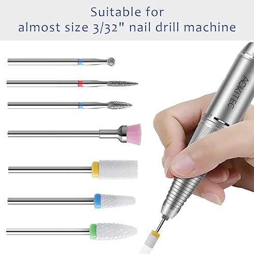 Miniatura 6 de Aokitec Taladro de uñas eléctrico recargable de 30000 rpm, máquina profesional portátil de lima E para uñas acrílicas + 7 piezas de brocas de uñas