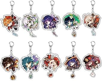 Genshin Impact Keychain set 10 Pack Acrylic Keychains Genshin Anime Cartoon Game Figure Keyring with Pendant