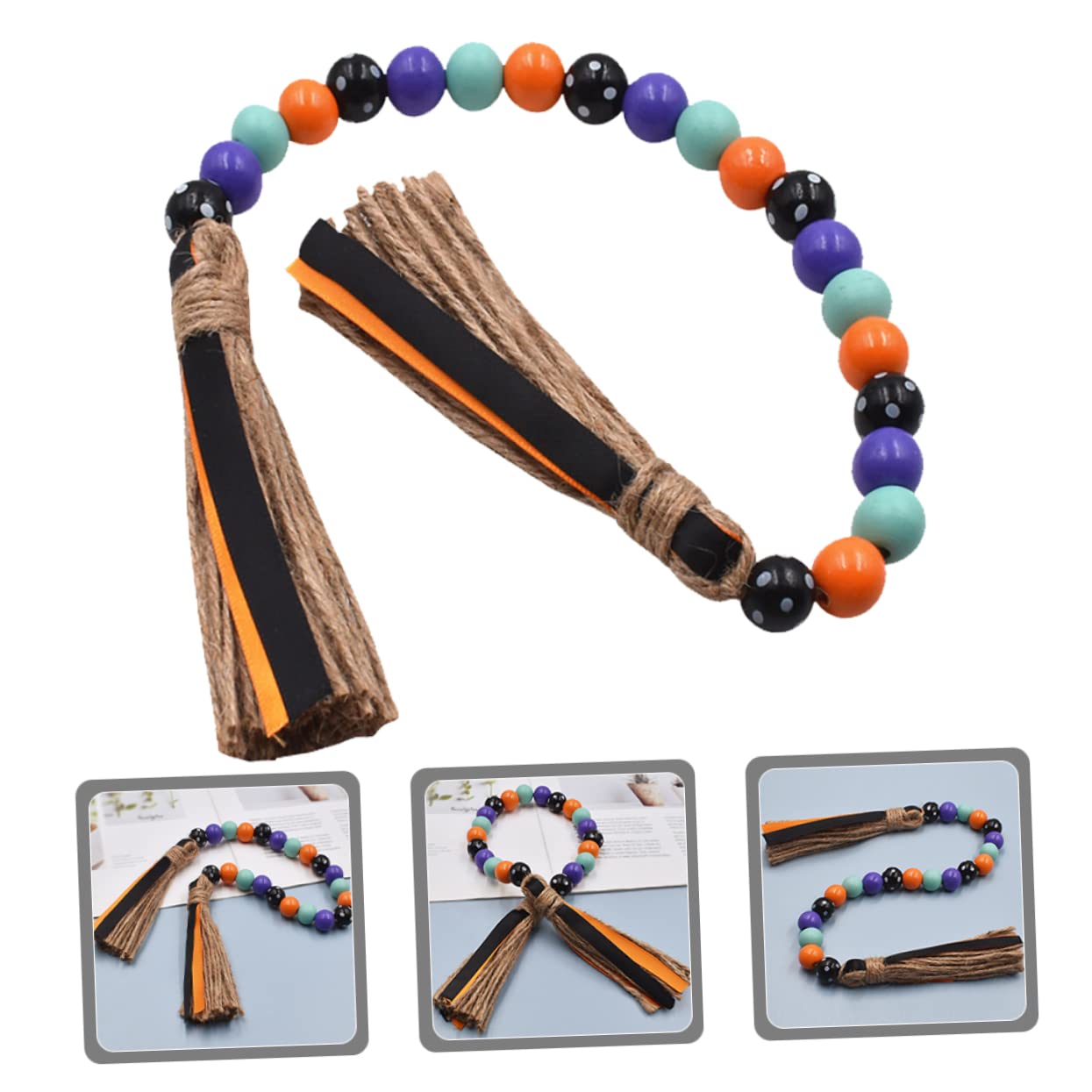 Ghirlanda Di Perline In Legno Fatta A Mano 101,6 Cm Con Nappa - Decorazione Rustica Per Vassoi, Caminetti E Mensole - 3
