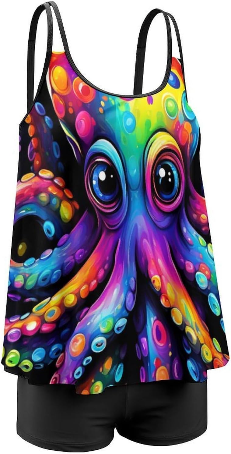Women's Tankini Bathing Suits, Tummy Control 2 Piece Swimsuit with Tank Top and Shorts
