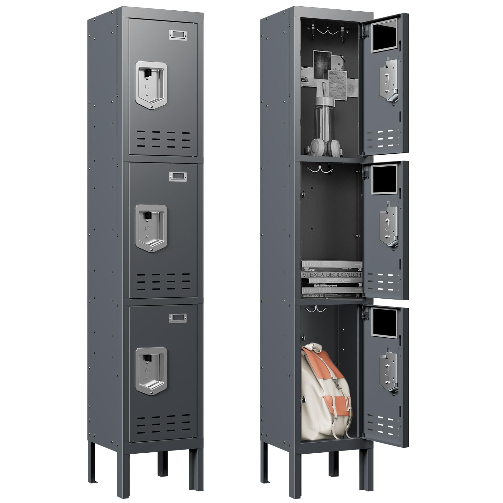 BUTISOW Metal Lockers - 66" Height Steel Lockers for Employees with 3 Door Storage Locker with Card Slot for Employees Gym School Home Office Garage - Assembly Required