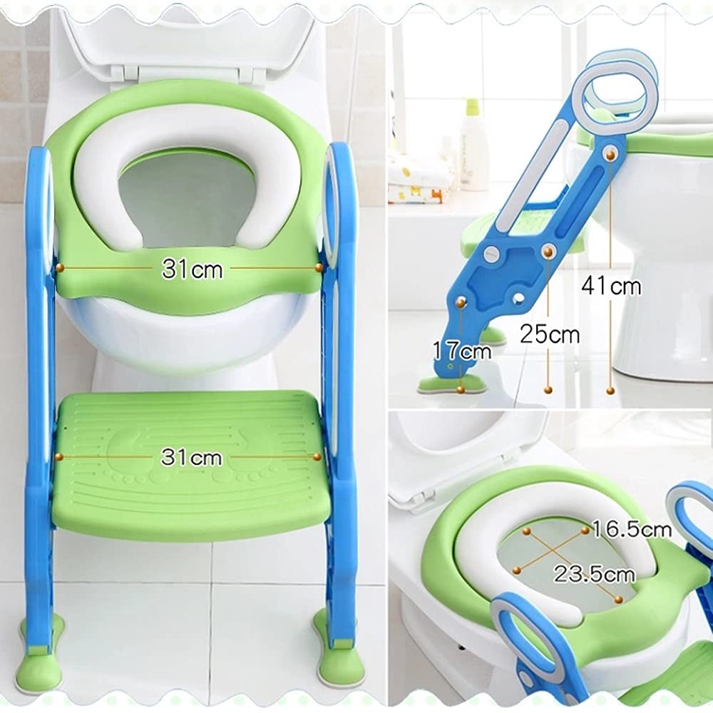 Siège de Toilette pour Enfants 1-7 Ans, Reducteur de Toilette avec échelle, Anti-dérapant Lunette de Toilette pour Bébés (Lot de 2, Bleu-vert)