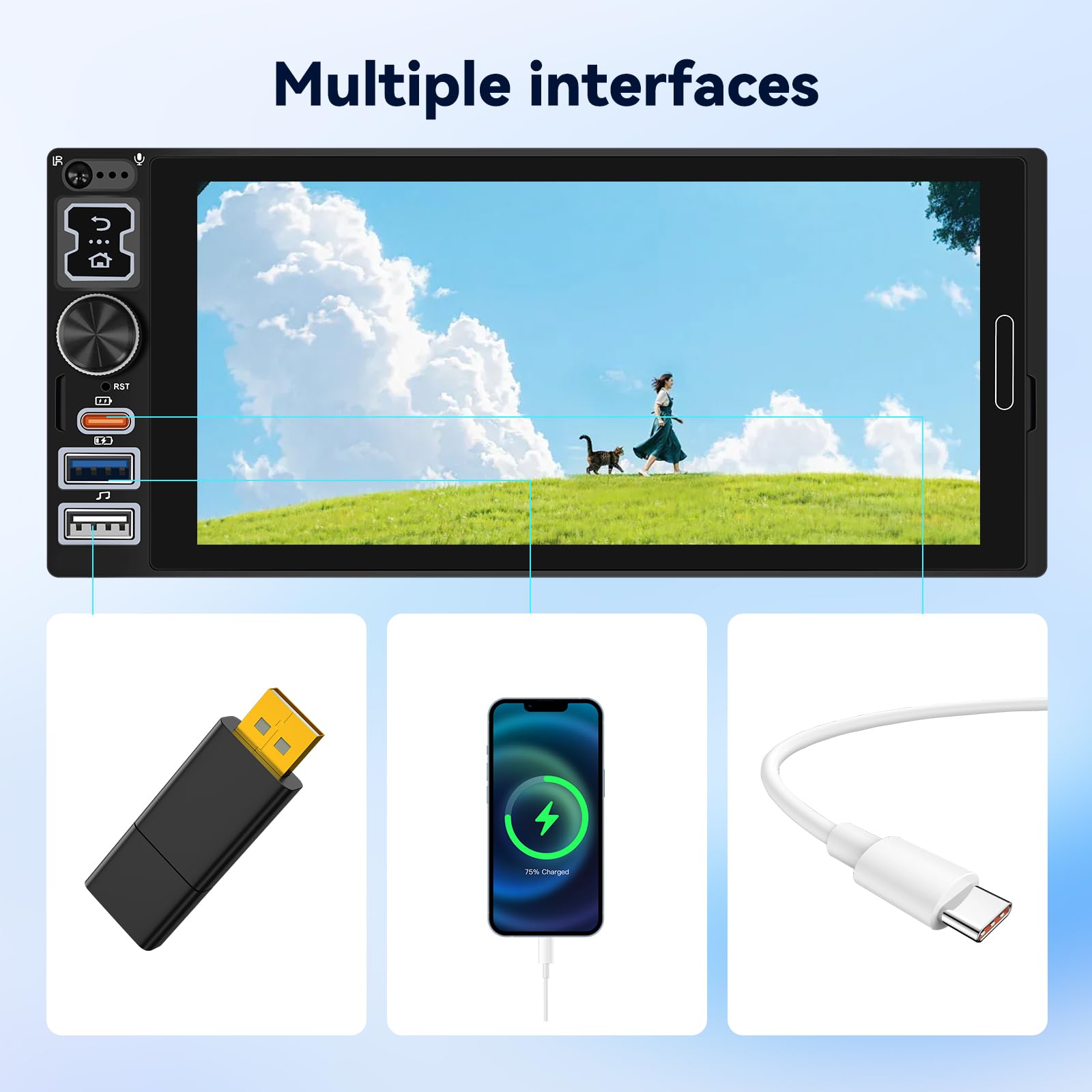 NHOPEEW Autoradio 1 DIN Avec CarPlay et Android Auto Sans Fil, Radio FM, commandes au Volant, Prise en Charge de la caméra de recul, Double Port USB + Type-C à chargement Rapide