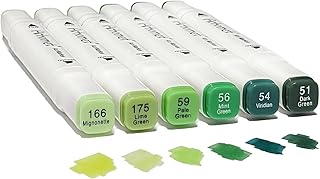 Arhomet 6pcs Green Forest Trees Grass Colors Alcohol Markers Set, Dual Tips Art Markers Drawing Sketched Double Tipped for Adults Beginner Artists (Green)