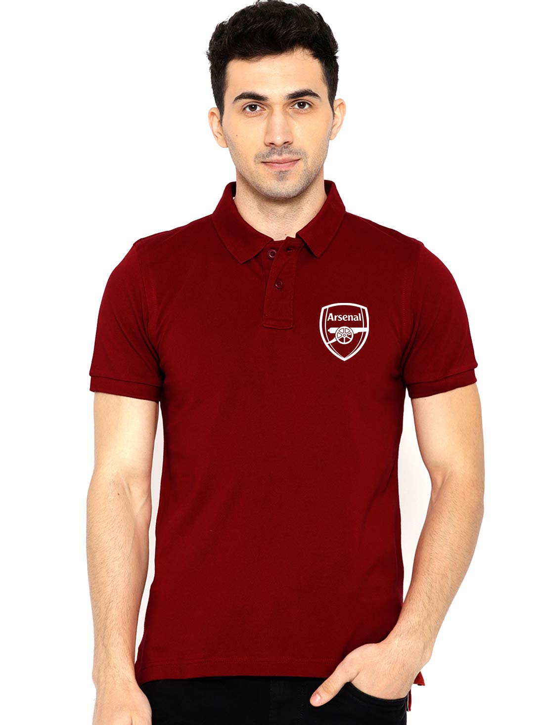 DEMAMD PRINT Arsenal T-Shirt Polo Maroon Liverpool Messi Half Sleeve t Shirt-image-9