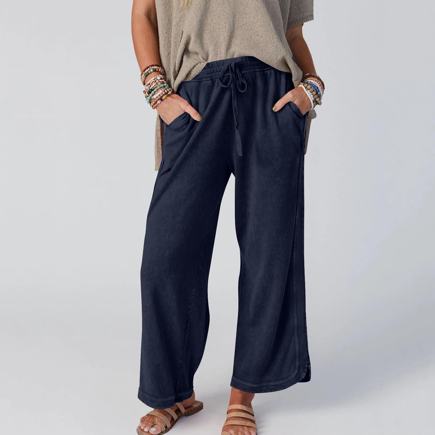 Womens Wide Leg Pants Casual High Waisted Palazzo Pants Lightweight Lounge Joggers Loose Yoga Sweatpants with Pockets