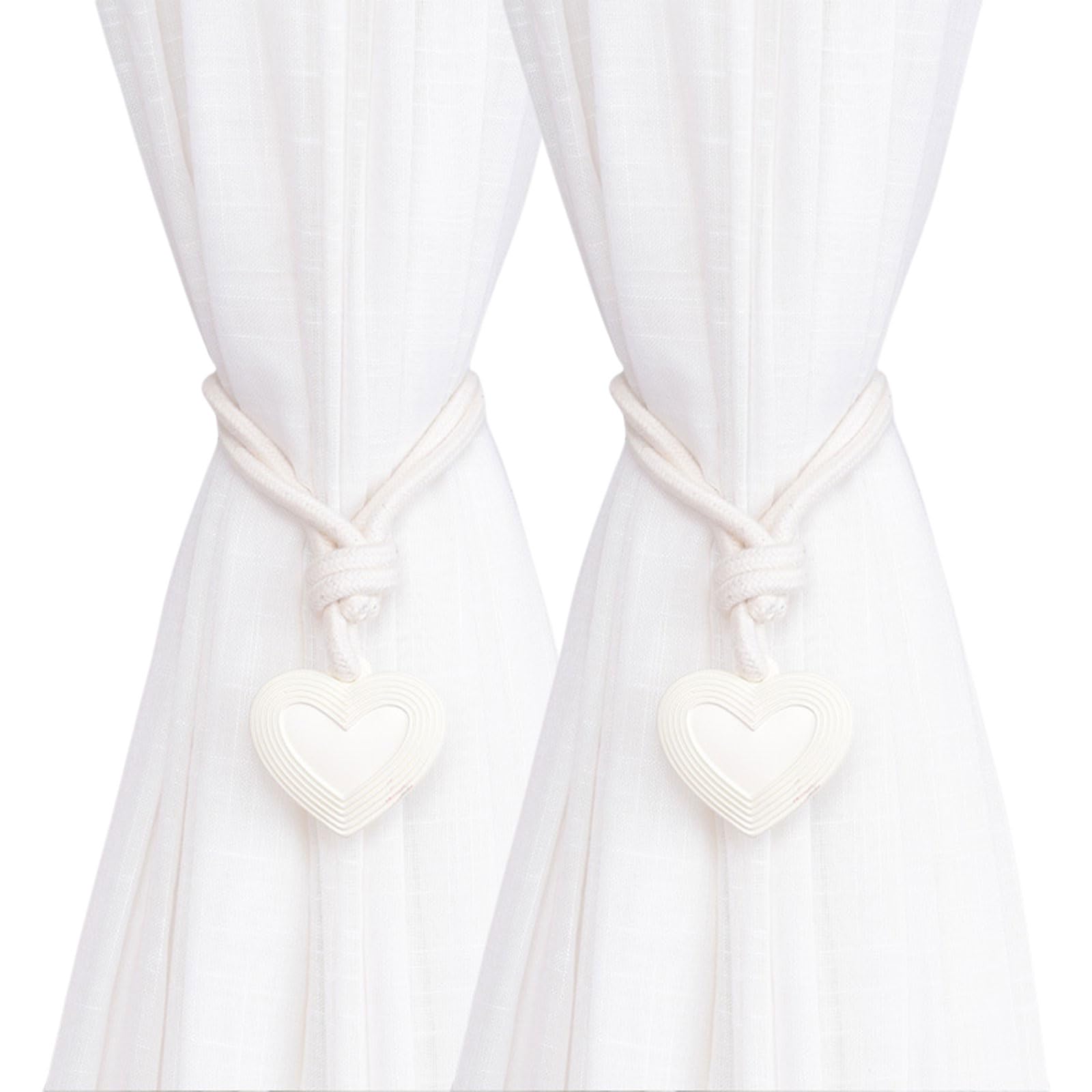 Tsophreniq Modern Braided Rope Curtain Ties with Heart Pendant 2 Pack Window Drapery Tiebacks Holdbacks for Casual or Formal Drapes Curtain Ties