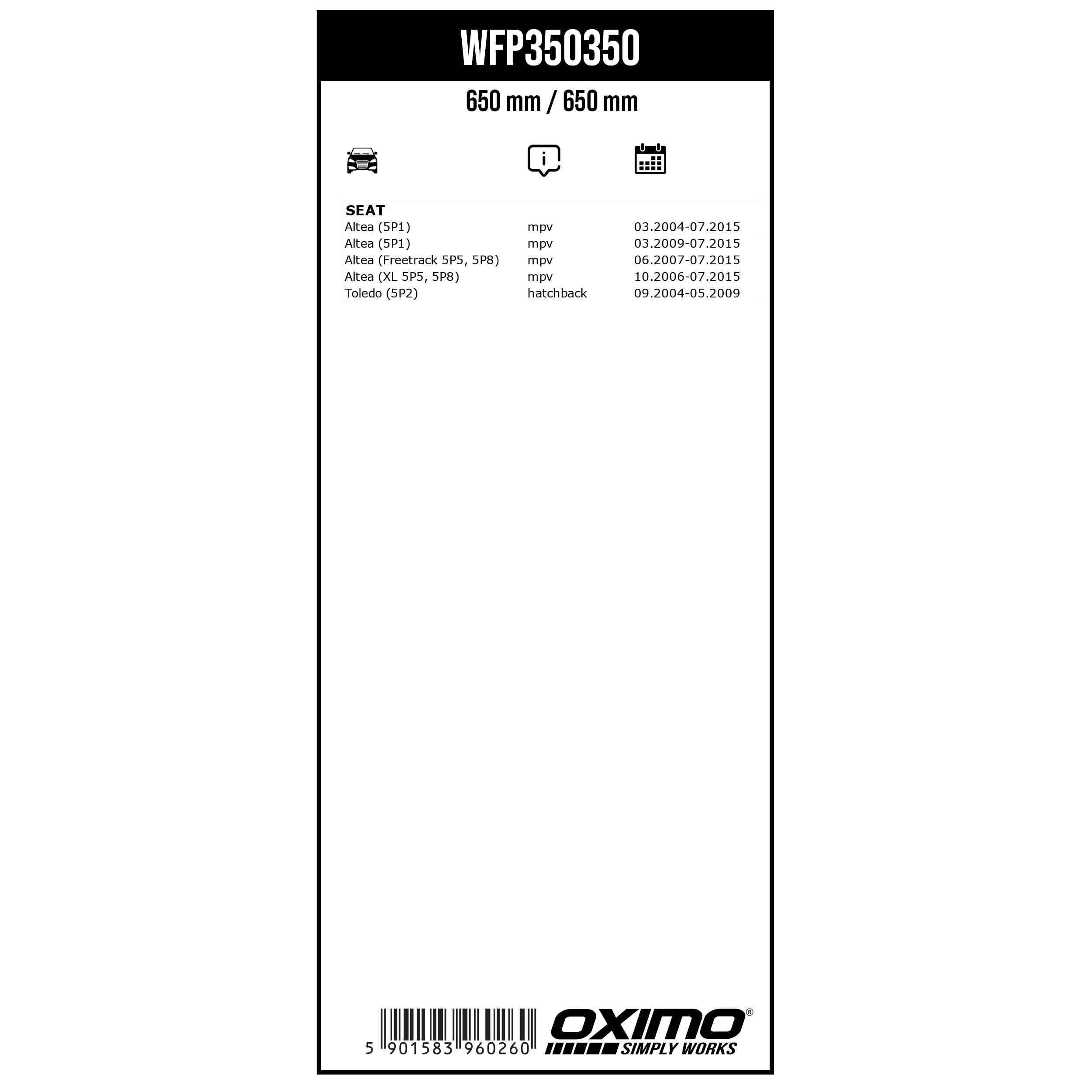 Coppia Tergicristalli Oximo WA350525 | Adattatori Inclusi | Per Citroen C5 E Ford C-Max | 650mm E 475mm