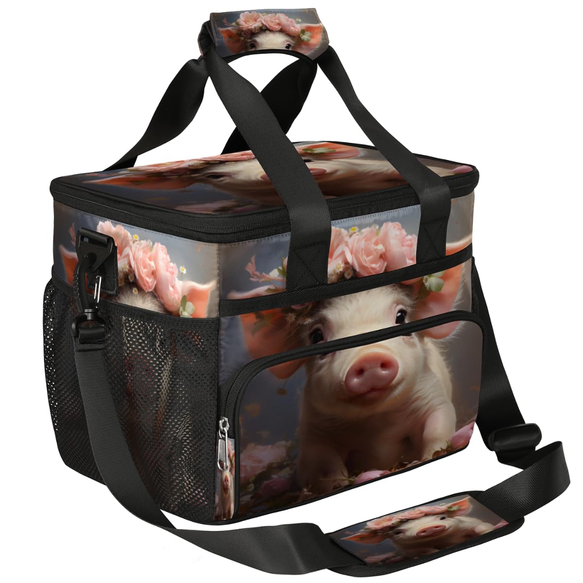 Animal Pig Insulated Picnic Backpack Lunch Box for Women Men Picnic Basket Tote Lunch Bag Picnic Bag Portable Lunch Bags for Picnic, Beach, Work, Trip,Office, Camp Pig with Roses