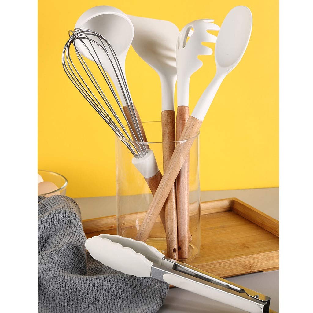 Spachtel für die Küche Pfannenwender Silikon Kochen Küchenutensilien Set 11pcs, Küchenhelfer Set Hitzebeständige Holzgriffe Werkzeug Kochen School of Wok Wok Spatel