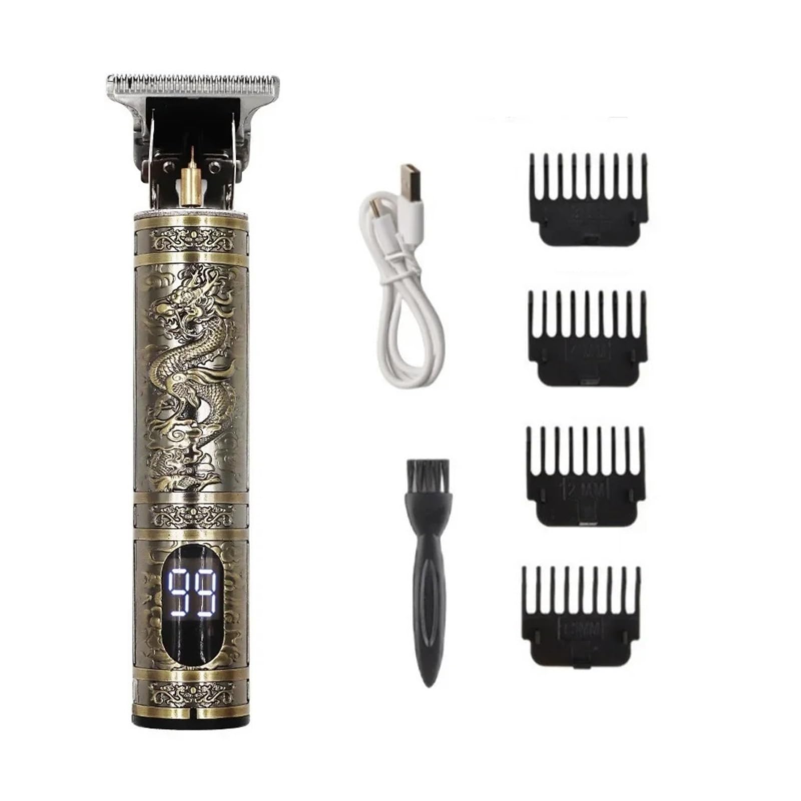 Rasoi elettrico ricaricabile per capelli tagliacapelli professionale per uomo LCD Vintage Hair Trimmer Barbiere Clippers (LCD Dragon)