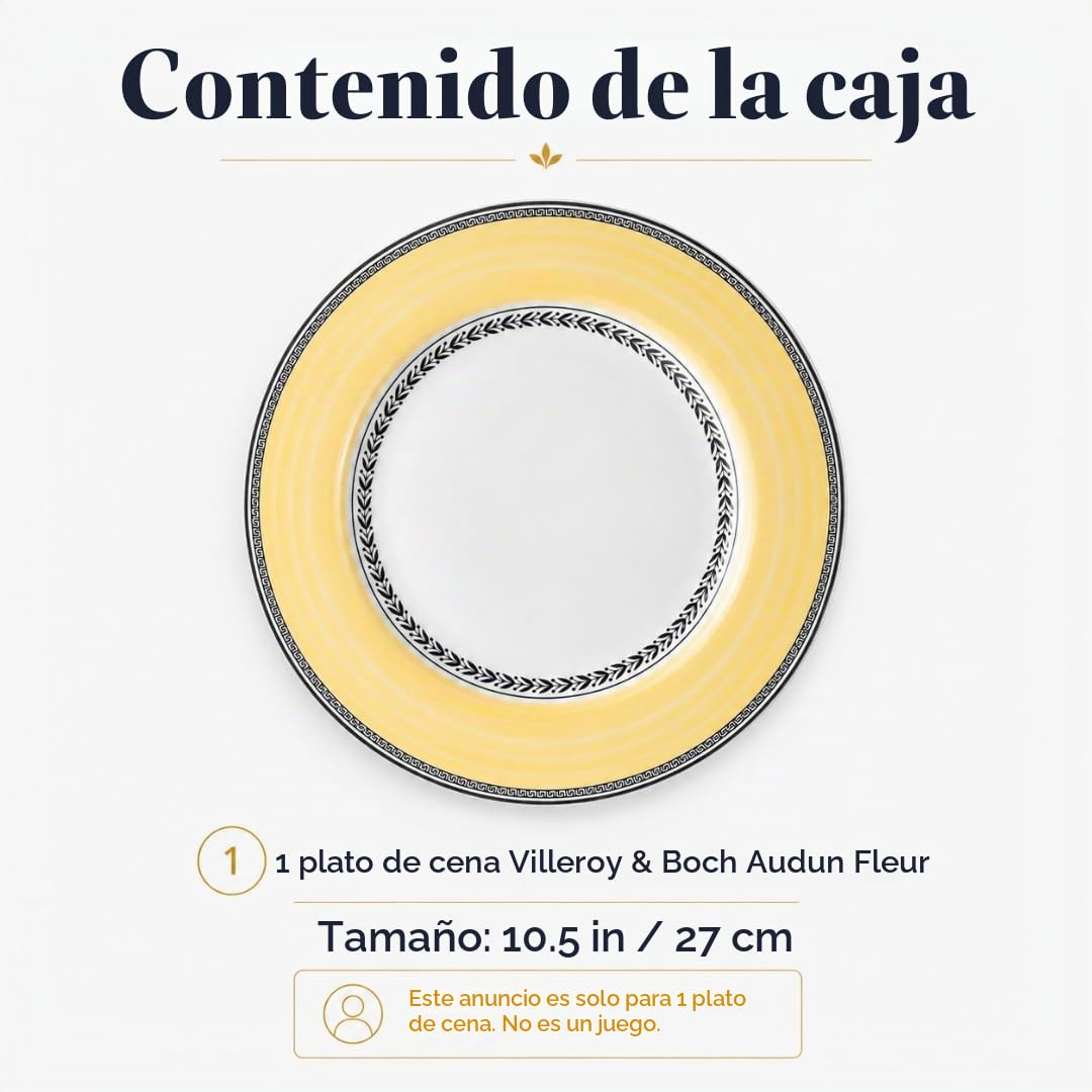 Villeroy & Boch Audun Fleur Plato llano, 27 cm, Porcelana Premium, Blanco/Gris/Amarillo | Porcelana, diseño multicolor, una pieza, entrantes, ensaladas compuestas, aperitivos compartidos