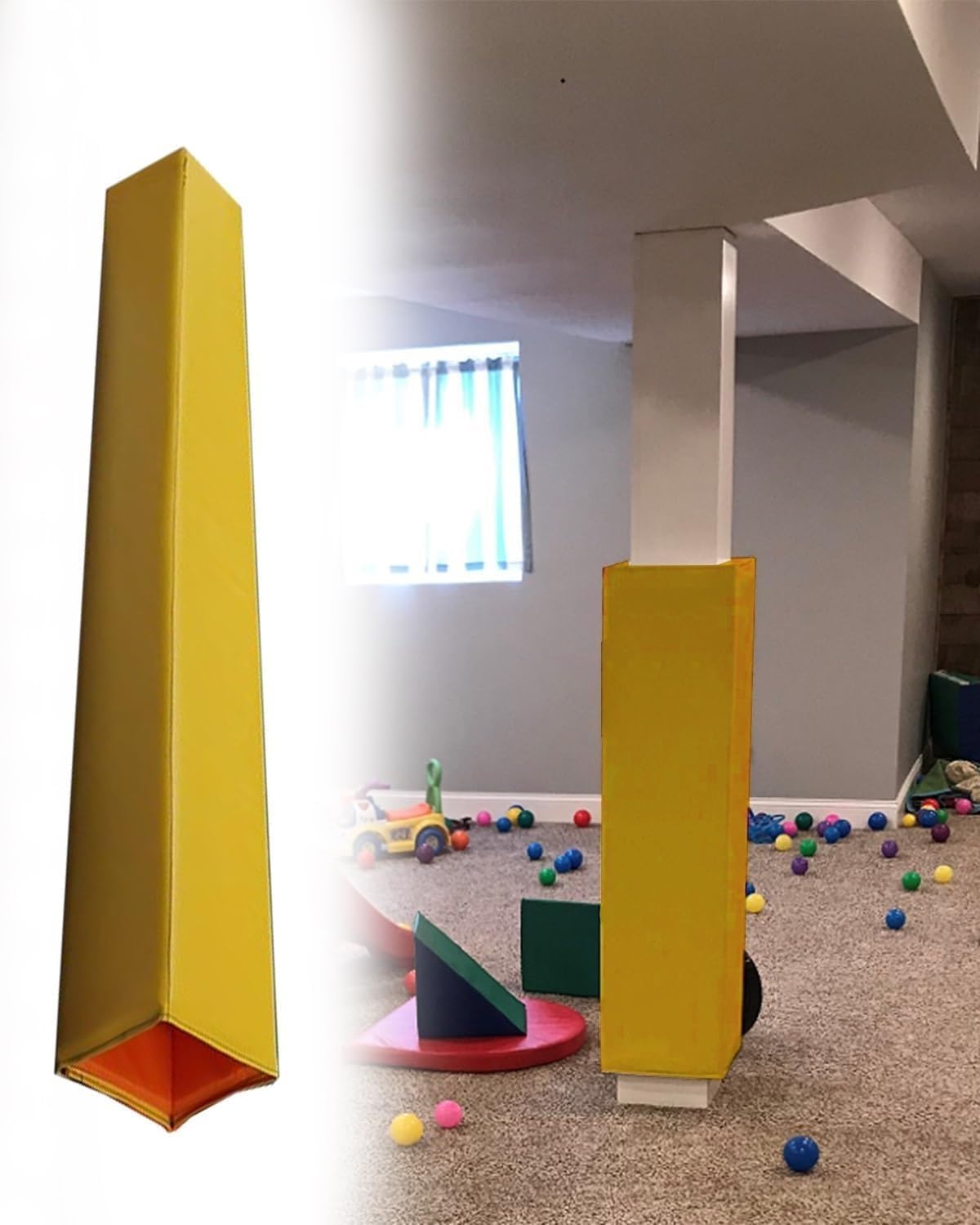 Basketball Pole Pad Indoor Outdoor Basketball Goal Crash Pad, Garage Pole Protector Padding, 48in Tall Square Pole Padding Wrap(Yellow,11"x11" (28x28cm))