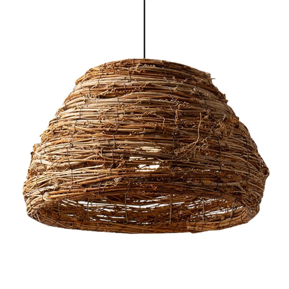 LYMSXAZOU Boho 23.6" Rattan Chandelier Light Fixture Kitchen, And Farmhouse Chandeliers Bamboo Pendant Wicker Hanging Lamp Adjustable Height, Hand Woven Lampshade Dining Room Lighting E26