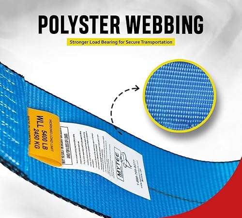 Miniatura 4 de Mytee Products Correas de cabrestante resistentes de 4 pulgadas x 40 pies con gancho plano WLL # 5400 libras  Correas de amarre para camión  Control