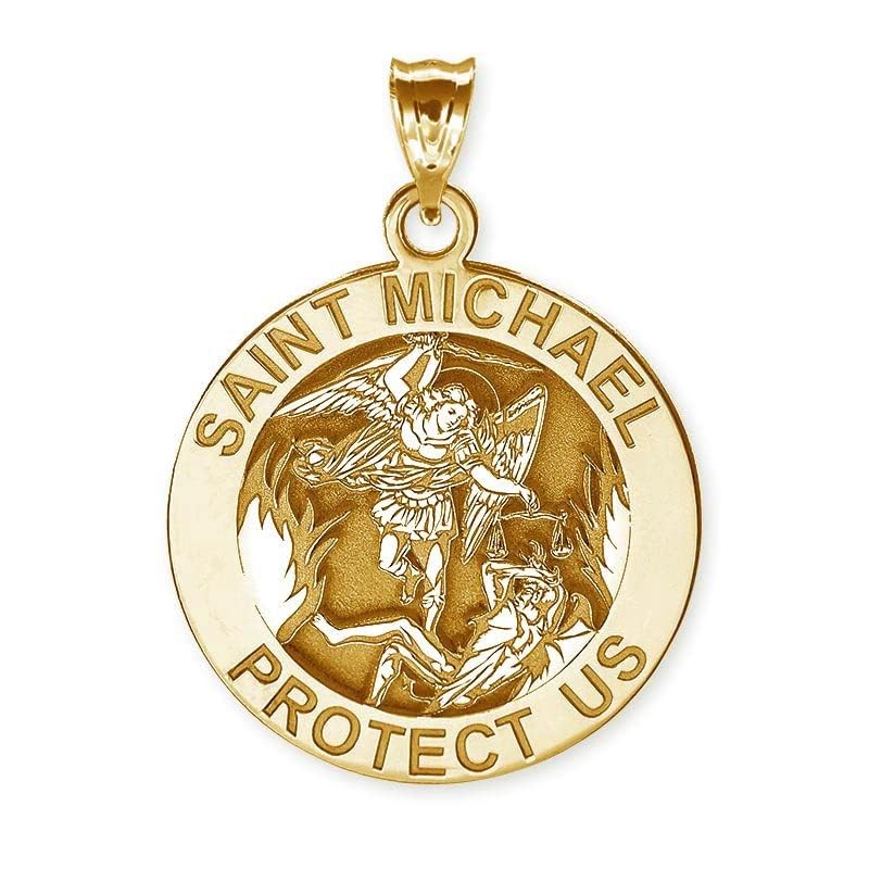 St Michael Necklace Catholic Saint Michael Pendant Round Pendants for Women & Men Crafted in 14K Yellow or White Gold & Sterling Silver Christian Gifts for Men & Women or First Communion Gifts for Boys or Girls
