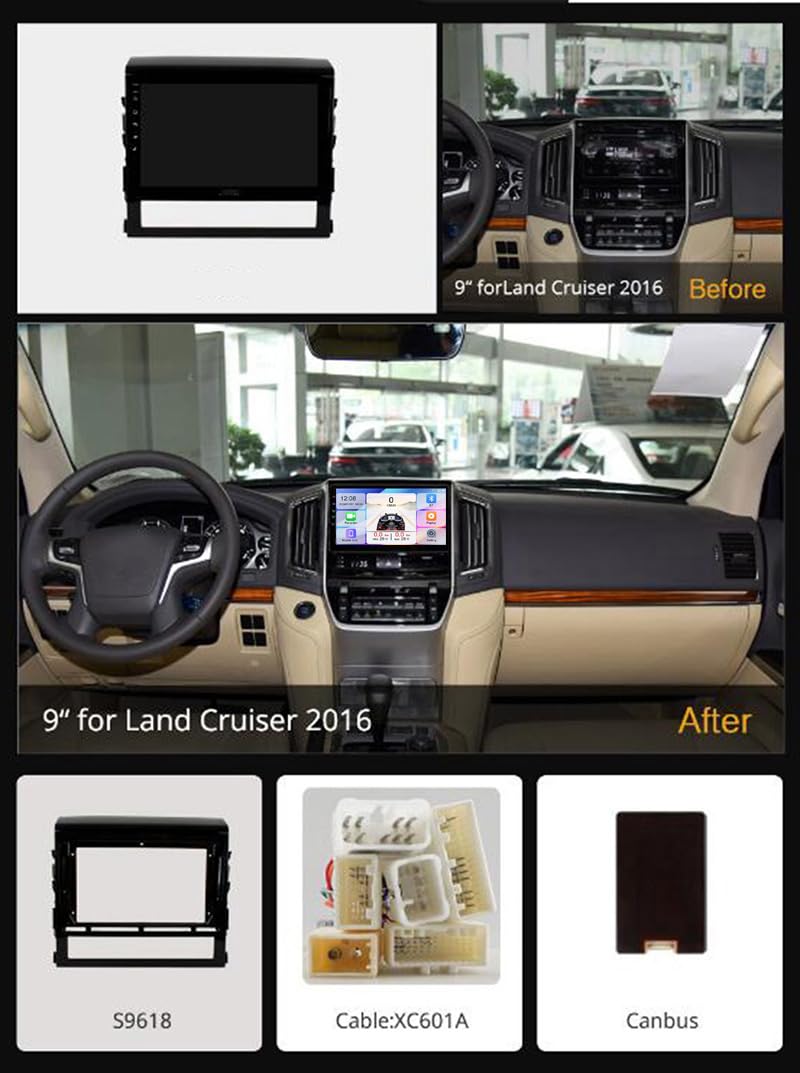 Radio samochodowe Android 15 2 DIN, 9-calowy ekran dotykowy, auto stereo do Land Cruisera 2016, odtwarzacz MP5 z Bluetooth CarPlay i Android Auto/FM AM RDS, sterowanie z kierownicy, 8 rdzeni