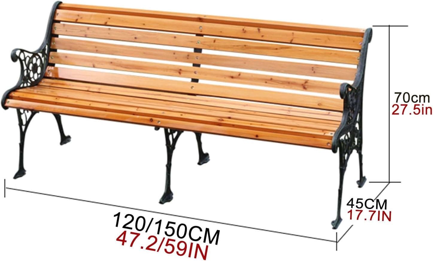 Garden Bench Outdoor Seat Pad, with Backrest and Armrest Wooden Outdoor Patio Garden Bench, Water Resistant Material, Comfy Durable, for Patio, Garden, Lawn(A,47x17.7x27.5in)