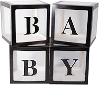 Vista 1 de CJT Cajas de bebé con letras para bebé y fiesta de cumpleaños, 4 piezas, fondo de caja de globo transparente negro