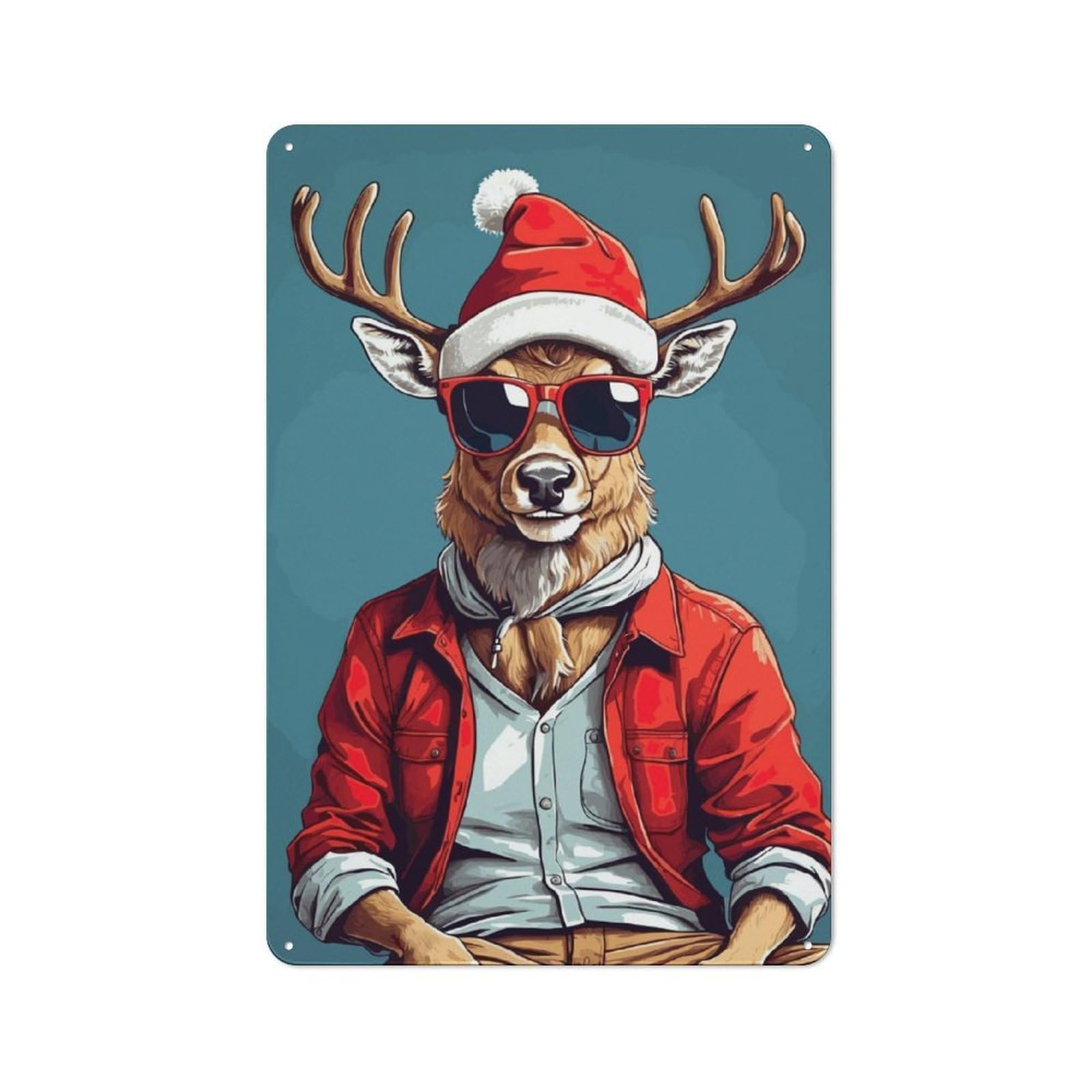 Character Decorative Tin Plaque 30x20cm Featuring Deer Christmas, Home Wall Decor for Flat, Dorm Room, Lounge Or Cafe
