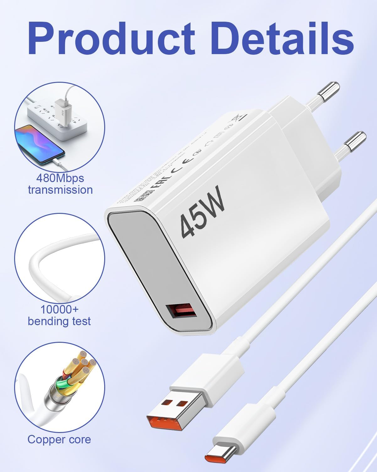 45W Chargeur Rapide USB Pour Avec 2M Câble Pour Chargeur Turbo Pour Pad 6 5 Note