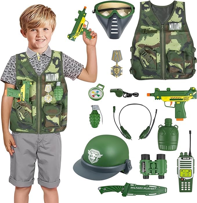 RedCrab Army Toys for Kids, Military Soldier Dress Up Role Play Set for Aged 3-12 Toddlers, Camouflage War Accessories Halloween Costume for Chirldren Boys