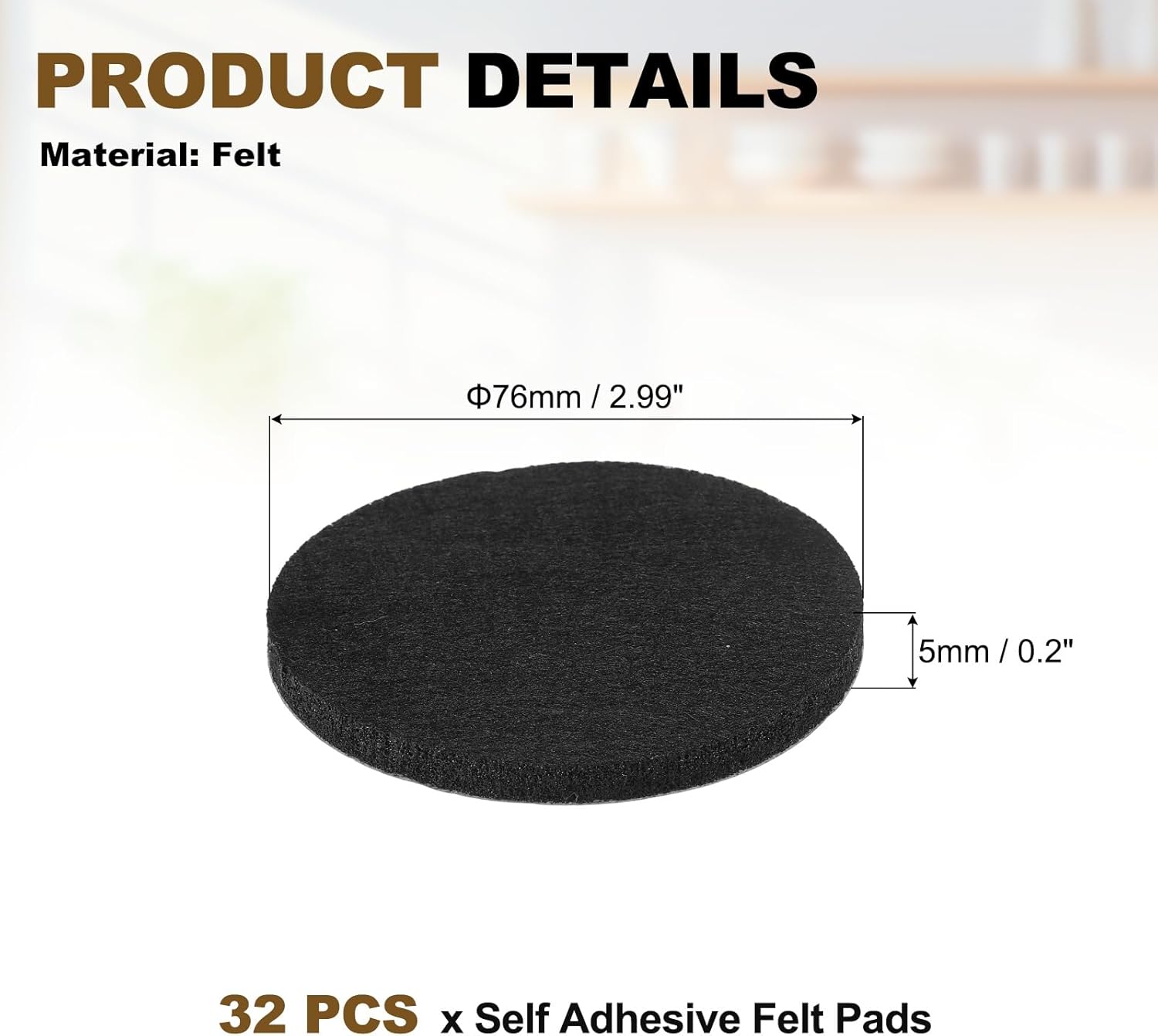 uxcell 32Pcs Non Slip Furniture Pads, 3" Round Self Adhesive Felt Bumpers Noise Reducing Furniture Feet Floor Protector for Chairs Tables Furniture Legs (Black 0.2" Thick)