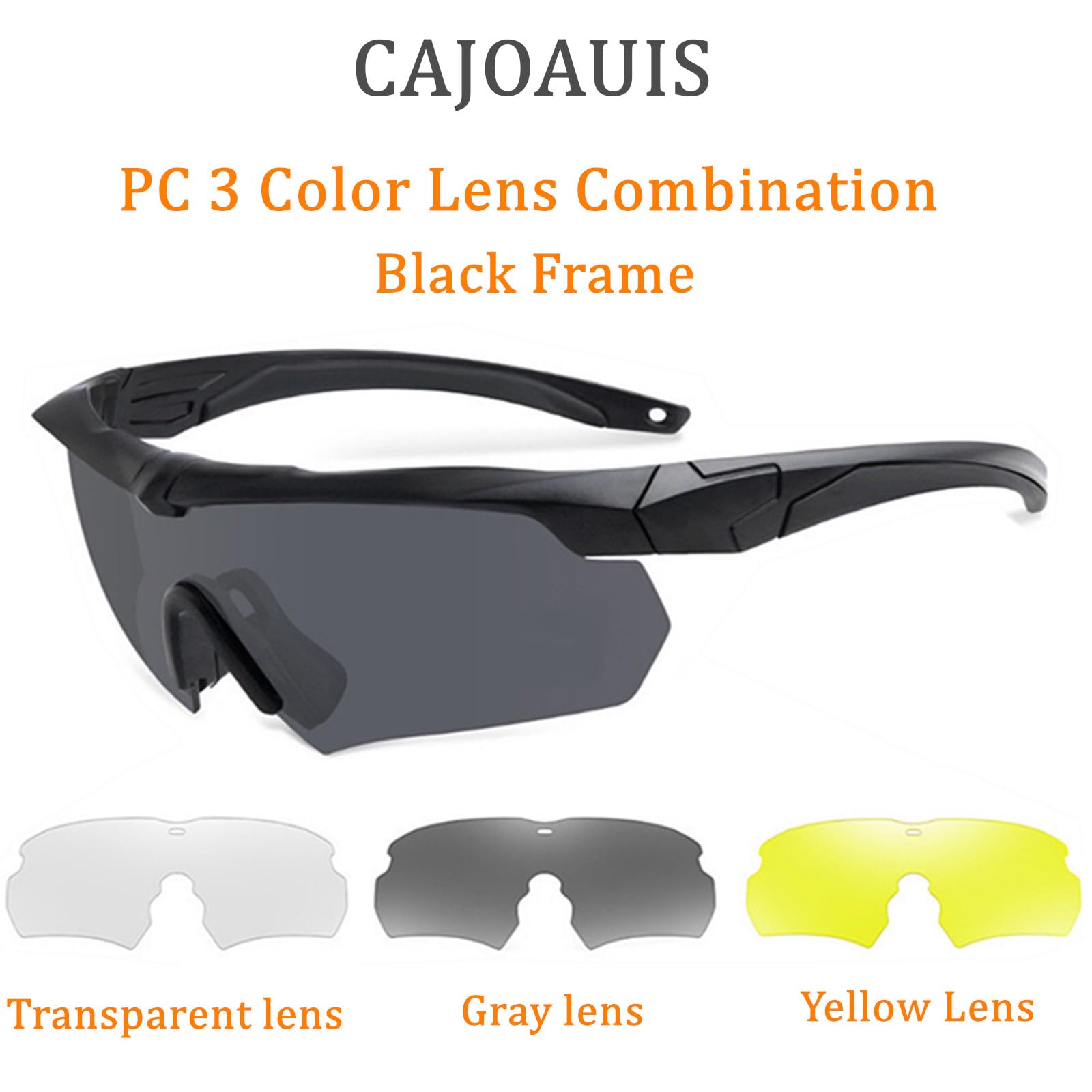 Tactical Eyewear Anti Fog with 3 Interchangeable Lenses Outdoor Unisex Shooting Glasses (Black Frame,Khaki Frame)