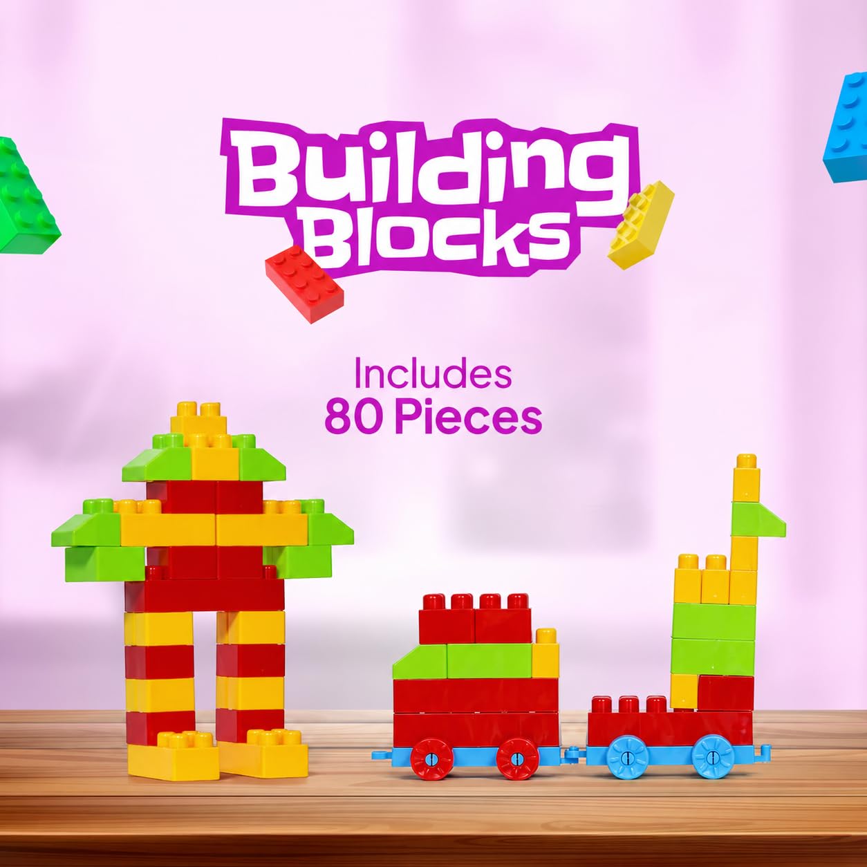 Building Blocks for Kids 80 Pieces Large Jumbo Construction Blocks Set | Educational Learning Toy for Toddlers & Preschoolers | Multicolor Creative Building Bricks for Boys & Girls 3+ Years-image-16