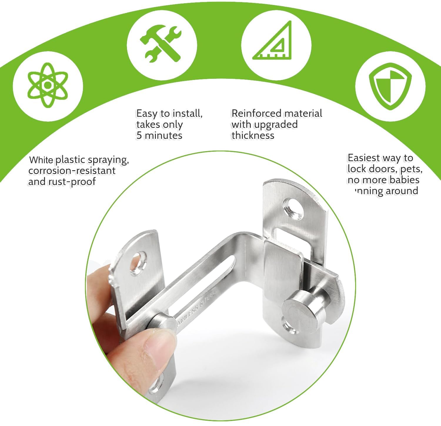 Kevim 2 Pcs Flip Latch Gate Lock – Stainless Steel Barn Door Latch, Anti-Theft Safety Lock for Wooden Fence, Silver Finish – Heavy-Duty Durable Hardware for Indoor & Outdoor Security 1