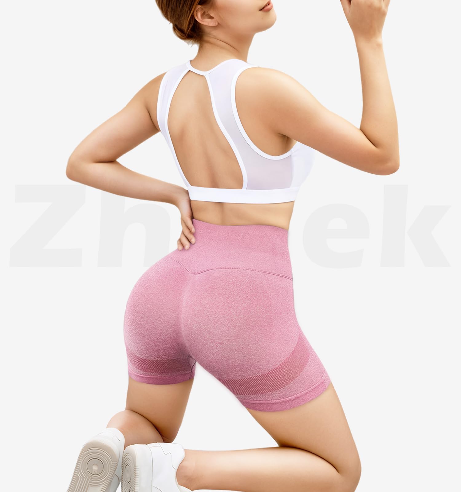 Pantalones Cortos Mujer Deporte Cintura Alta Mallas Cortas Mujer Push Up Short Deportivo Sin Costuras Opaco para Yoga Fitness Jogging Running Gimnasio