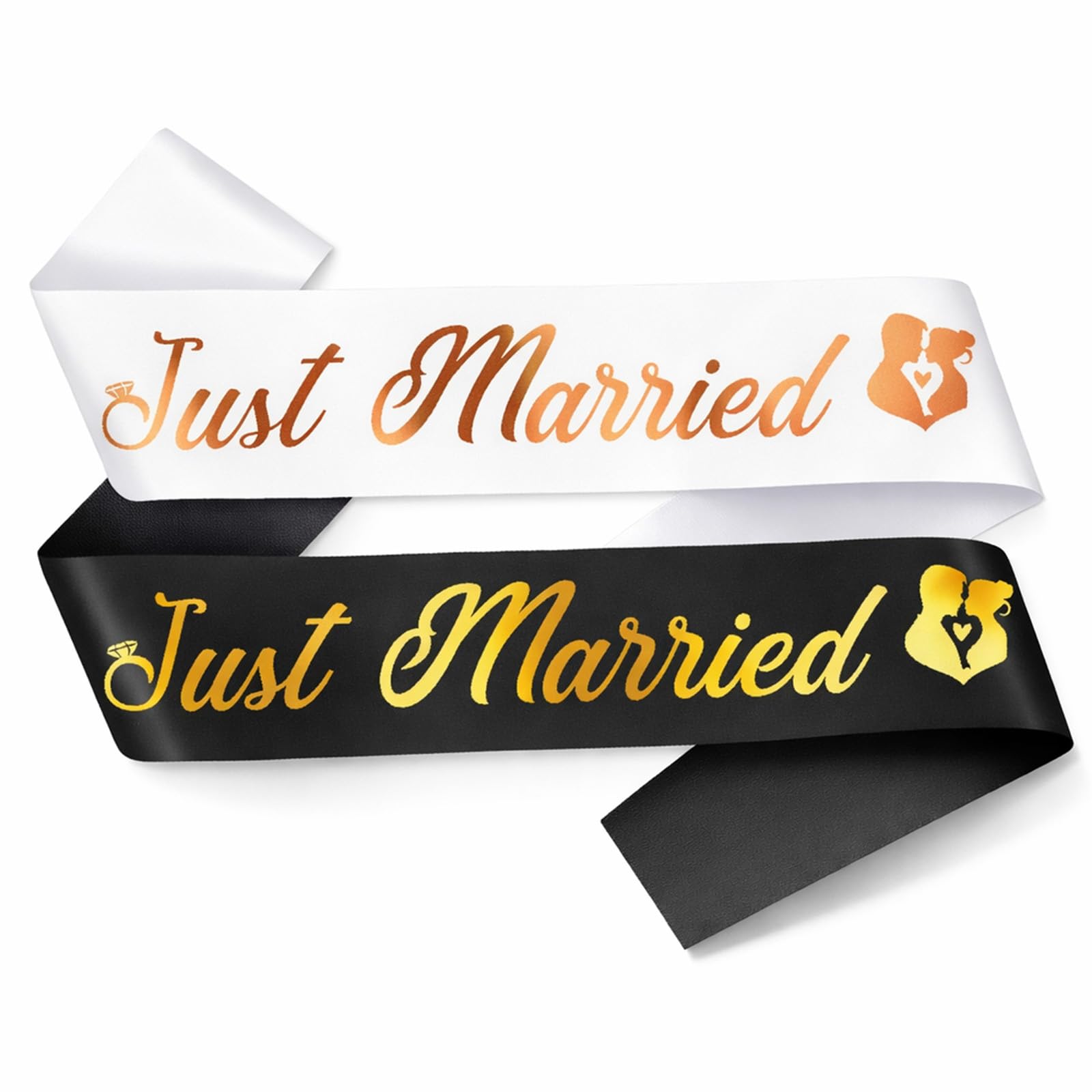 2 Pcs Just Married Decorations Just Married Bride to Be Sash and Groom to Be Sash Kit Accessories Black White Bachelorette Bachelor Ribbon for Wedding Bridal Shower Decorations Engagement Gifts