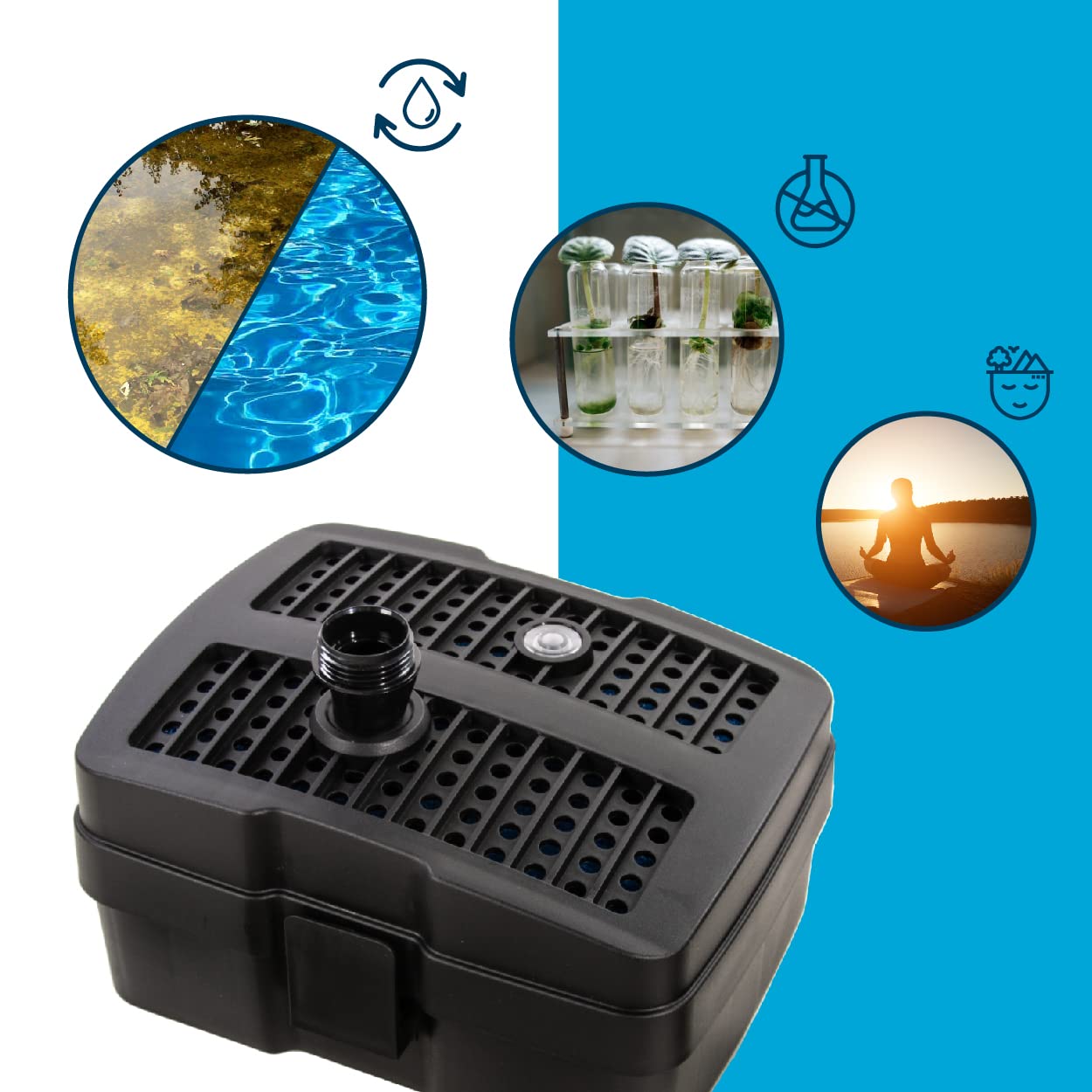 AquaForte GFU-2505 Pompe pour fontaine + 5W UV-C, Puissance 24W, Puissance max. Hauteur de refoulement 1,6 mètres, Max. Débit 1 m3 par heure, Débit max. Taille du bassin 1,5 m3, raccord 13/19/25 mm