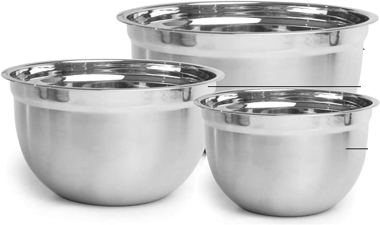 Penguin Home® 3413 Professional Mixing Bowl Measuring Guide-Built to Last You a Lifetime-Stable & Stron-Dishwasher Safe-18cm / 0.8, 22cm/1.6 26 cm/3 Litre, Stainless Steel, 3 liters