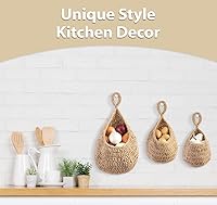 Vista 4 de Cesta colgante de yute bohemio – Cesta de frutas colgante de mimbre para almacenamiento de productos frescos, conservador de verduras para papas